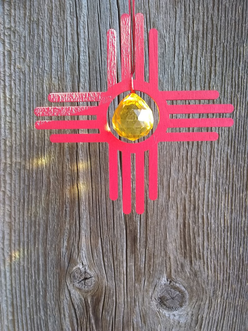 4/6 Zia Suncatchersun Symbolred & Yellow Crystal Etsy