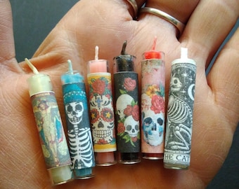 MINI Candles-Glass-Day of the Dead-Velas-Religious-Beeswax