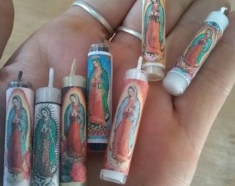 MINI Prayer Candles-Glass-Our Lady of Guadalupe-Velas-Religious-Beeswax