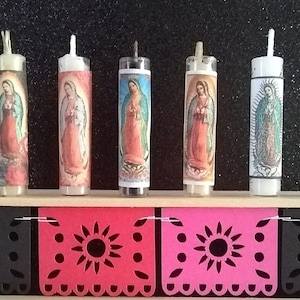 MINI Prayer Candles-Glass-Our Lady of Guadalupe-Velas-Religious-Beeswax