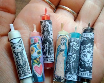 MINI Pet Ofrenda Candles-Prayer-Glass-Beeswax-Dia de los Muertos