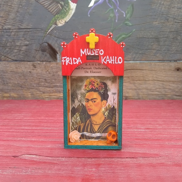 Frida Kahlo Wood Nicho-Casa Azul-Museo Frida Kahlo-Mexican Folk Art-Shrine-Altar-Mini Nicho-Self Portrait-Taos NM