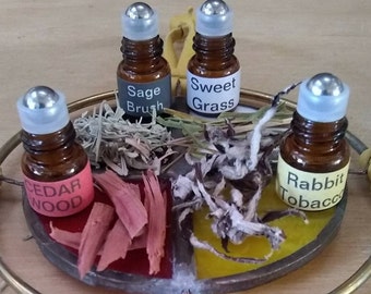 Medicine Wheel Rollers-Liquid Smudge Oil-×4: 1ml-Four Directions-Rabbit Tobacco-Sweetgrass-Sagebrush-Cedarwood-Taos NM