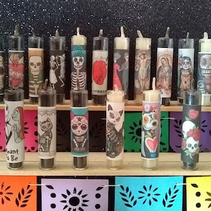 MINI Candles-Glass-Day of the Dead-Velas-Religious-Beeswax