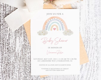 Regenboog baby shower uitnodiging, moderne kleurrijke baby shower uitnodiging