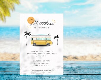 Surfing Birthday Party Invitation, Beach Birthday Invitation