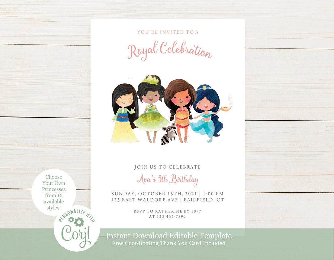 Editable Template Multi Princess Birthday Party Invitation - Etsy