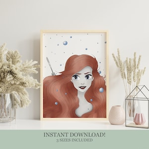 Little Mermaid Digital Art Print - Ariel, Instant Download