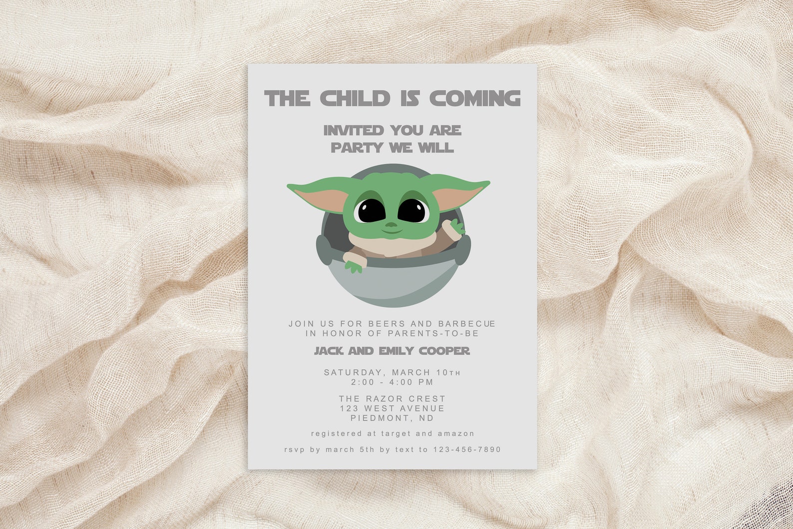 Baby Yoda Baby Shower Baby Yoda Shower the Child Invitation Etsy