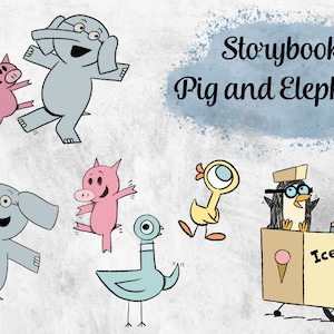 Storybook Schwein und Elefant Clipart PNG - Instant Download