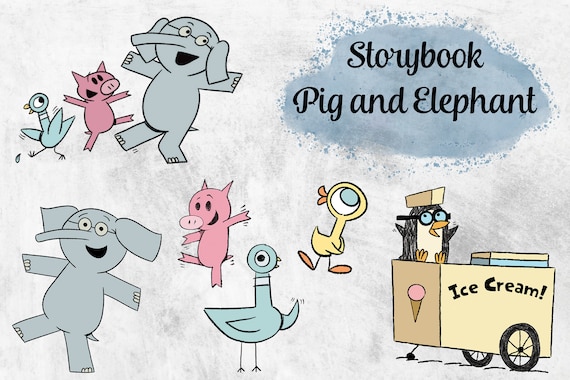Storybook Pig and Elephant Clipart PNG - Instant Download