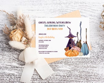 Halloween Birthday Party Invitation with Witch