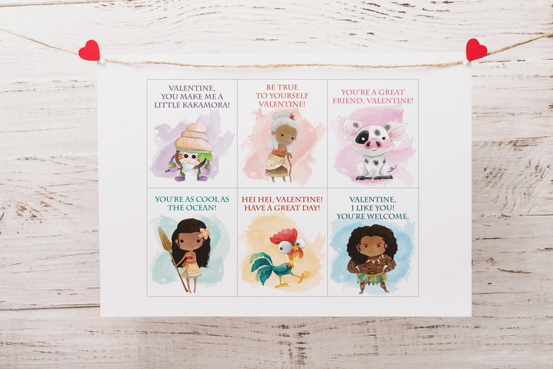 Moana Valentines Cards Instant Download - Etsy