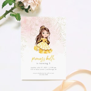 Beauty and the Beast Hand-painted Watercolor Birthday Party Invitation