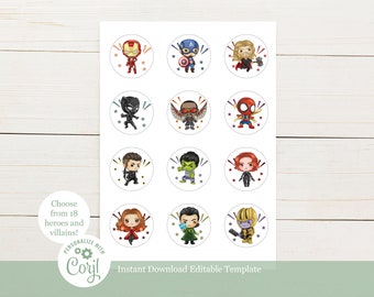 Adornos para cupcakes de Los Vengadores - Plantilla editable