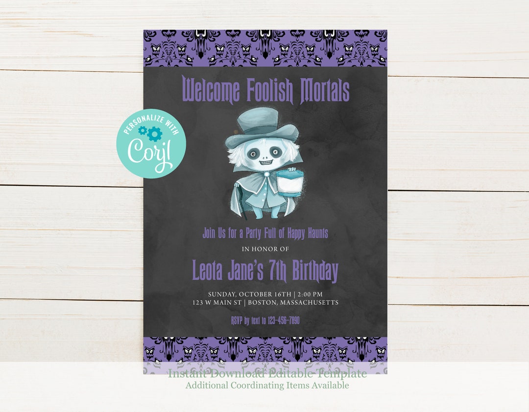 DIY Hatbox Ghost Haunted Mansion Halloween Party Invitation, Haunted