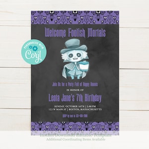 DIY Hatbox Ghost Haunted Mansion Halloween Party Invitation, Haunted Mansion Birthday Invitation, Instant Download