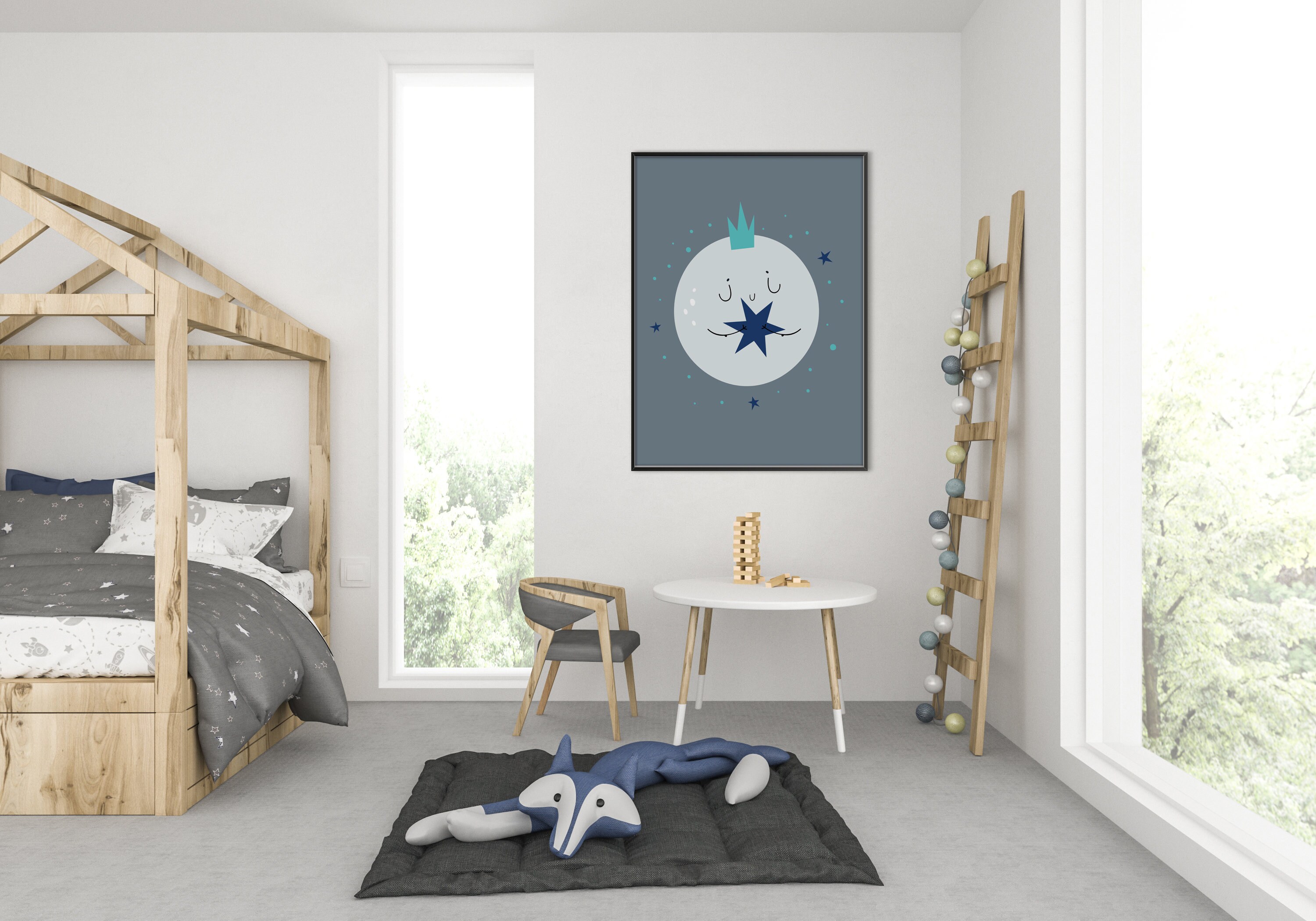 Digital Moon Nursery Art Moon and Stars Print Love You to Etsy UK