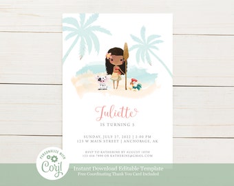 Editable Template Moana and Friends Birthday Party Invitation