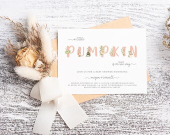 Inbjudan till babyshower med hösttema, inbjudan till babyshower med pumpa
