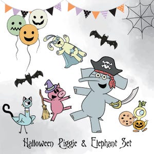 Halloween Piggie and Elephant Clipart Bundle, Halloween Piggie and Elephant PNG - Instant Download