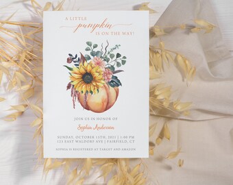 A Little Pumpkin Baby Shower Invitation, Fall / Autumn Themed Baby Shower Invitation