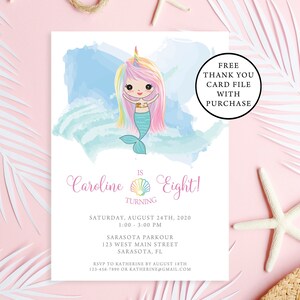 Mermaid Birthday Party Invitation, Mermaid Party, Mermaid Unicorn Party Invitation