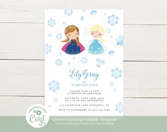 Editable Template Frozen Birthday Party Invitation