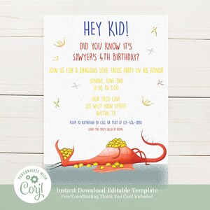 Taco Party Birthday Party Invitation - Editable Template