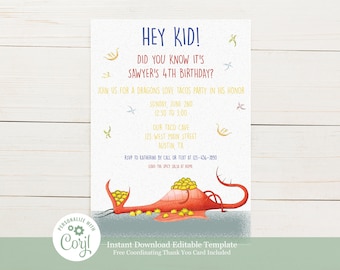 Taco Party Birthday Party Invitation - Editable Template