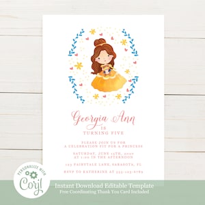 Editable Template Beauty and the Beast Invitation - Belle