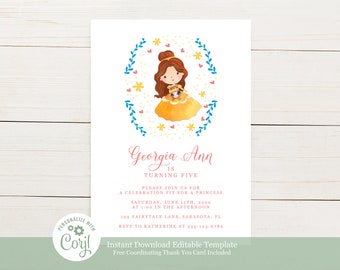 Editable Template Beauty and the Beast Invitation - Belle