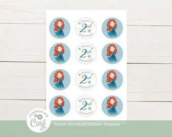 Watercolor Brave Princess Birthday Party Cupcake Toppers - Editable Template