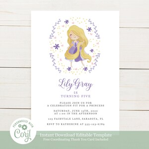 Editable Template Rapunzel Birthday Party Invitation