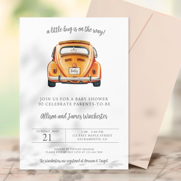 A Little Bug Baby Shower Invitation, Vintage Bug Baby Shower Invitation