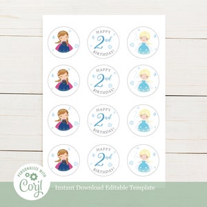 Frozen Watercolor Princess Cupcake Toppers - Editable Template