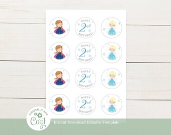 Frost Akvarell Prinsessa Cupcake Toppers - Redigerbar Mall