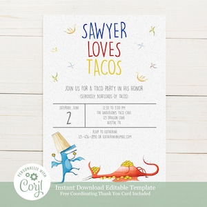 Dragons and Tacos Birthday Party Invitation - Editable Template