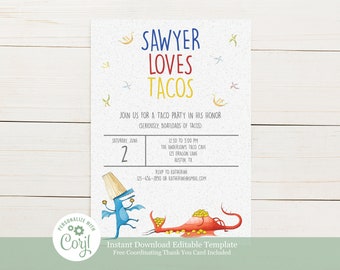 Dragons and Tacos Birthday Party Invitation - Editable Template