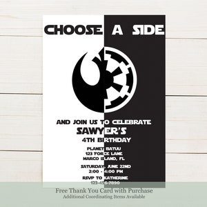 Star Wars Inspired Birthday Party Invitation - Choose Your Side