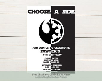 Star Wars Inspired Birthday Party Invitation - Choose Your Side