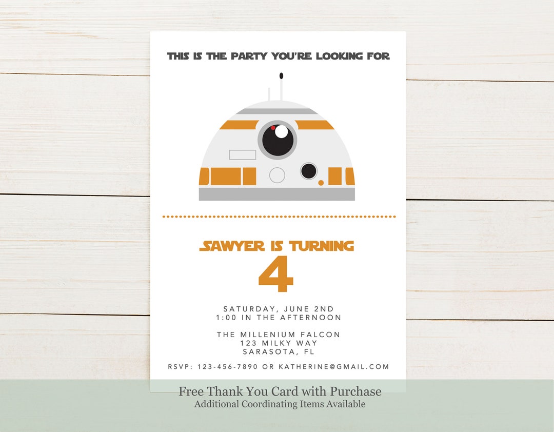 BB-8 Inspired Star Wars Birthday Party Invitation - Etsy