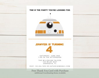 BB-8 Inspired Star Wars Birthday Party Invitation