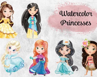 Watercolor Princess Clipart PNG - Instant Download