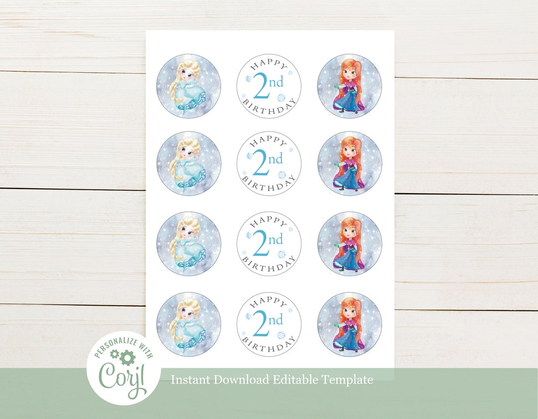 Frozen Handpainted Princess Cupcake Toppers Editable Template Etsy