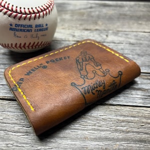 ¡Billetera vintage con guante de béisbol Rawlings Mickey Mantle "Made in the USA"!