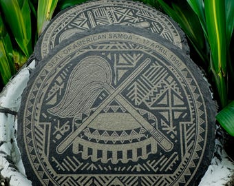 American Samoa Coaster Set: Laser Engraved Slate, Island Decor