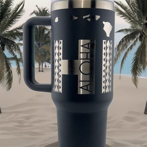 Hawaii Aloha Engraved Tumbler: 40oz Insulated Cup with Handle