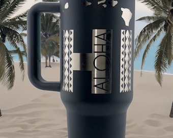 Hawaii Aloha Engraved Tumbler: 40oz Insulated Cup with Handle