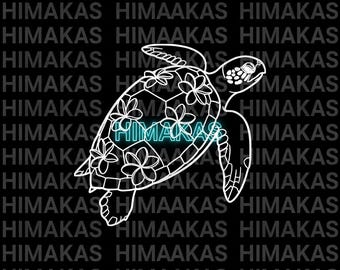 Plumeria Turtle Vinyl Decal